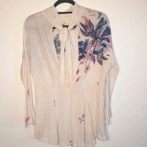 Free People Ivory Floral Tie Back Tunic Dress XS - Picture 3 of 6